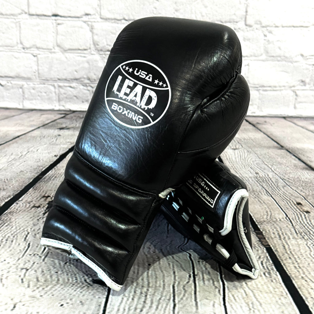 LEAD Sparring Gloves Laced  (Black -Silver Logo )