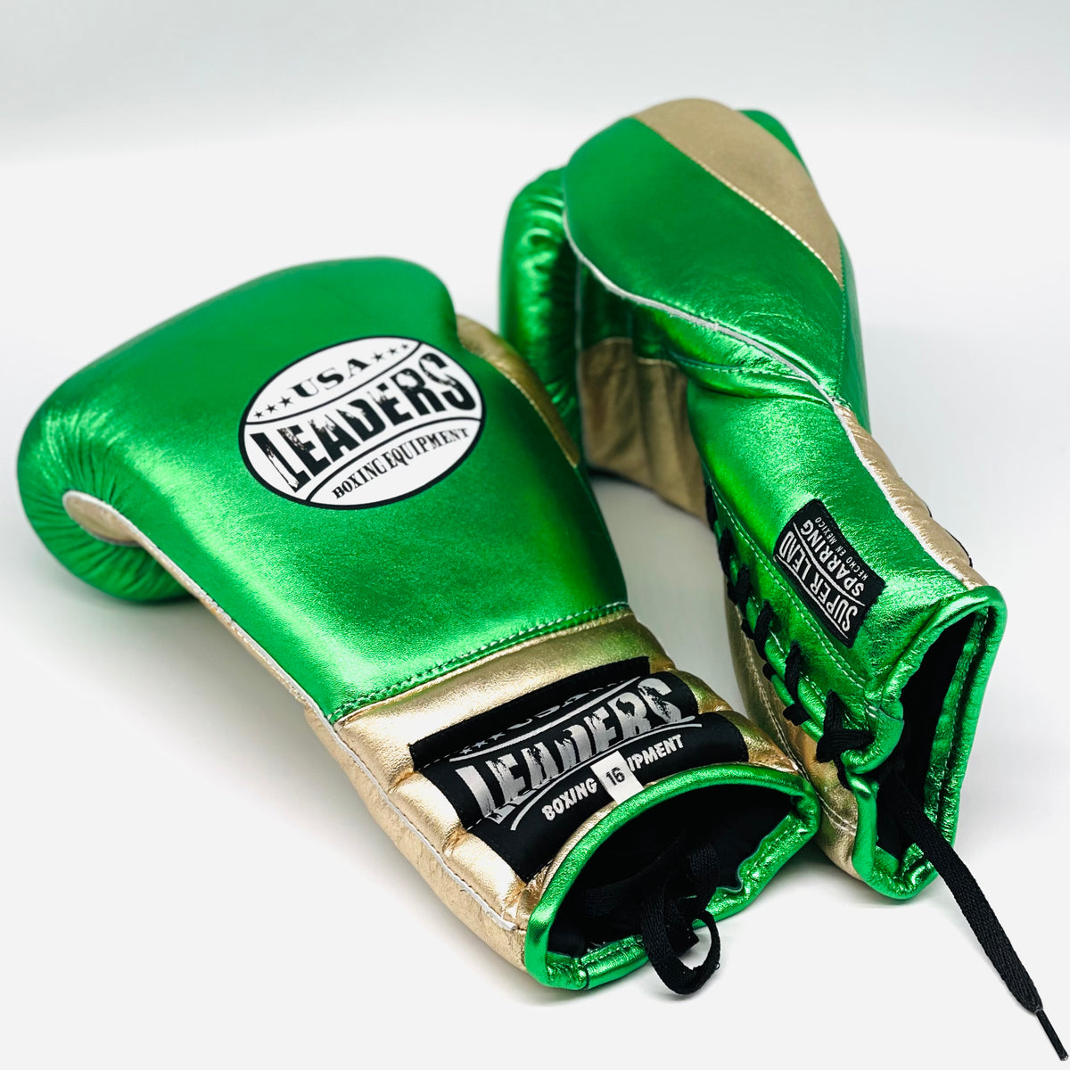 SuperLEAD MEX Boxing Gloves Laced (Metallic Green-Gold) – Leaders Boxing USA