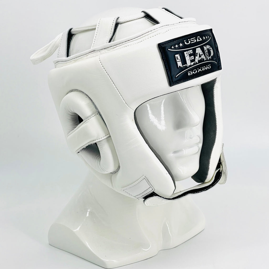 LEAD Open Face Headgear (White -Silver Logo)
