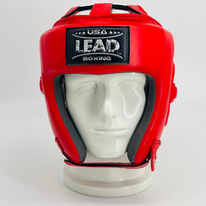 LEAD  OPEN-FACE  HEADGEAR ( Red w/ Black&Silver Logo)