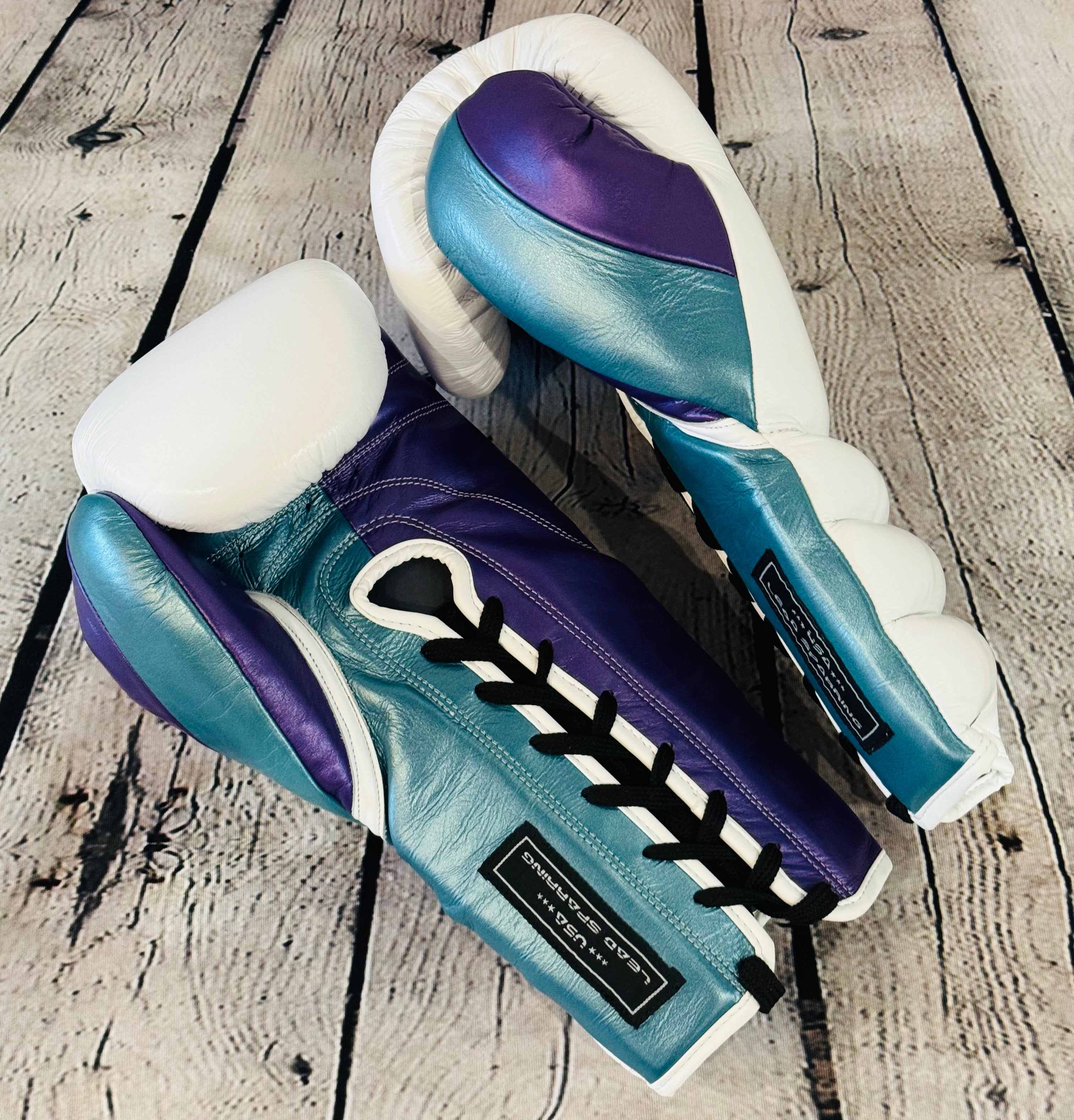 LEAD Sparring Gloves Laced  (WHITE -PURPLE -TEAL)