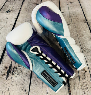 LEAD Sparring Gloves Laced  (WHITE -PURPLE -TEAL)
