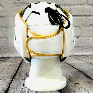 LEAD  OPEN-FACE  HEADGEAR (White with Gold Logo)