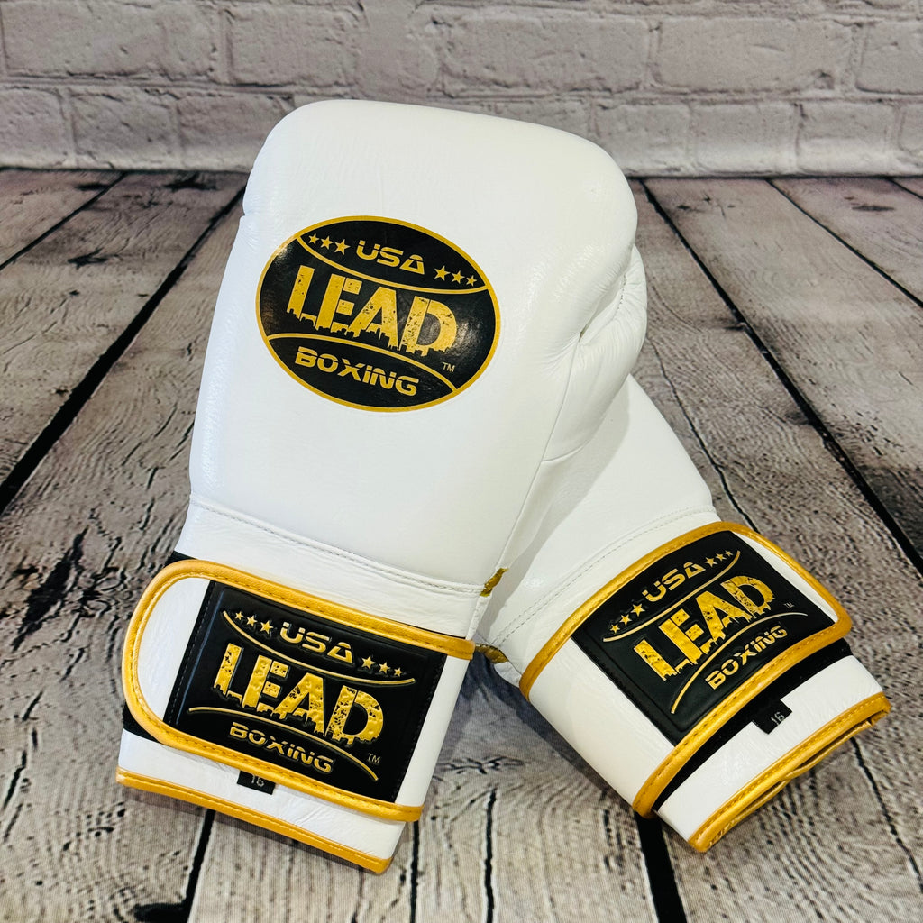 LEAD PRO Training  Velcro Gloves ( White-Gold Logo )