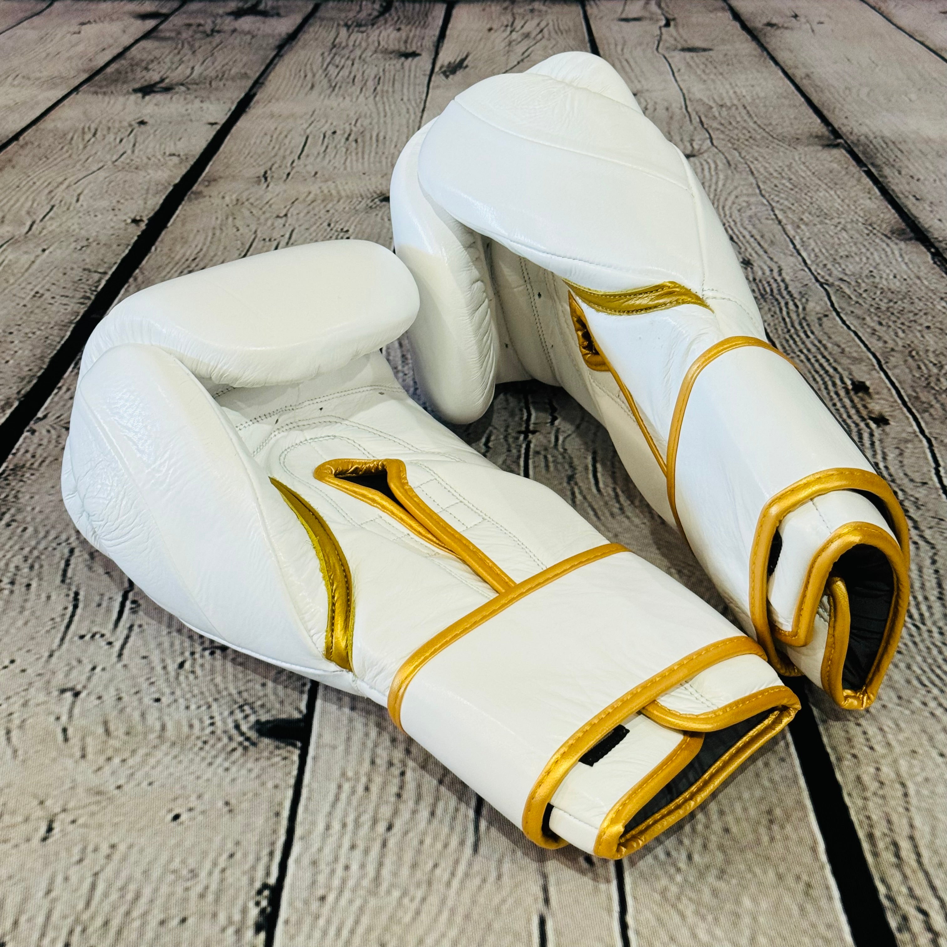 LEAD PRO Training  Velcro Gloves ( White-Gold Logo )