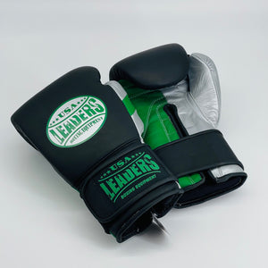 Infinity Matte Leather Velcro Gloves Black Matte -Green Matte-Silver