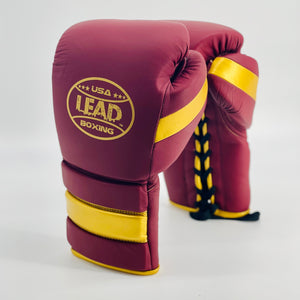 Infinity Matte Leather Laced Gloves (Maroon/Gold)