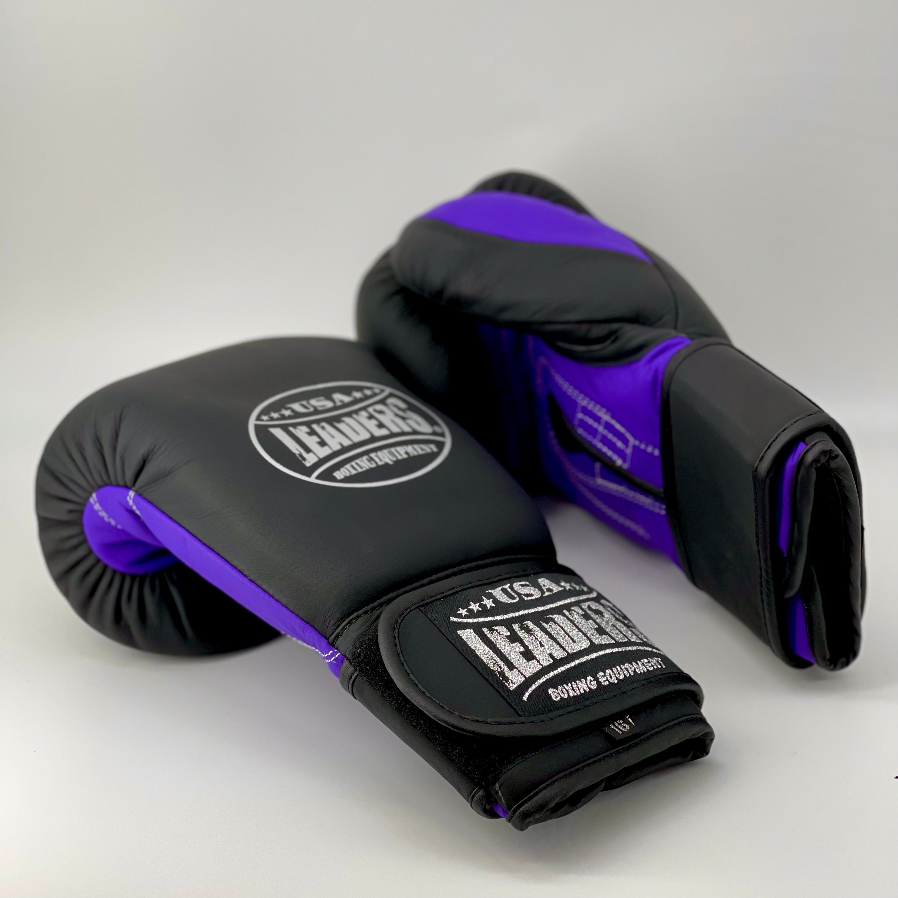LEADERS Compact Fit Boxing Gloves , Hook & Loop ( Black Matte/Purple Matte)