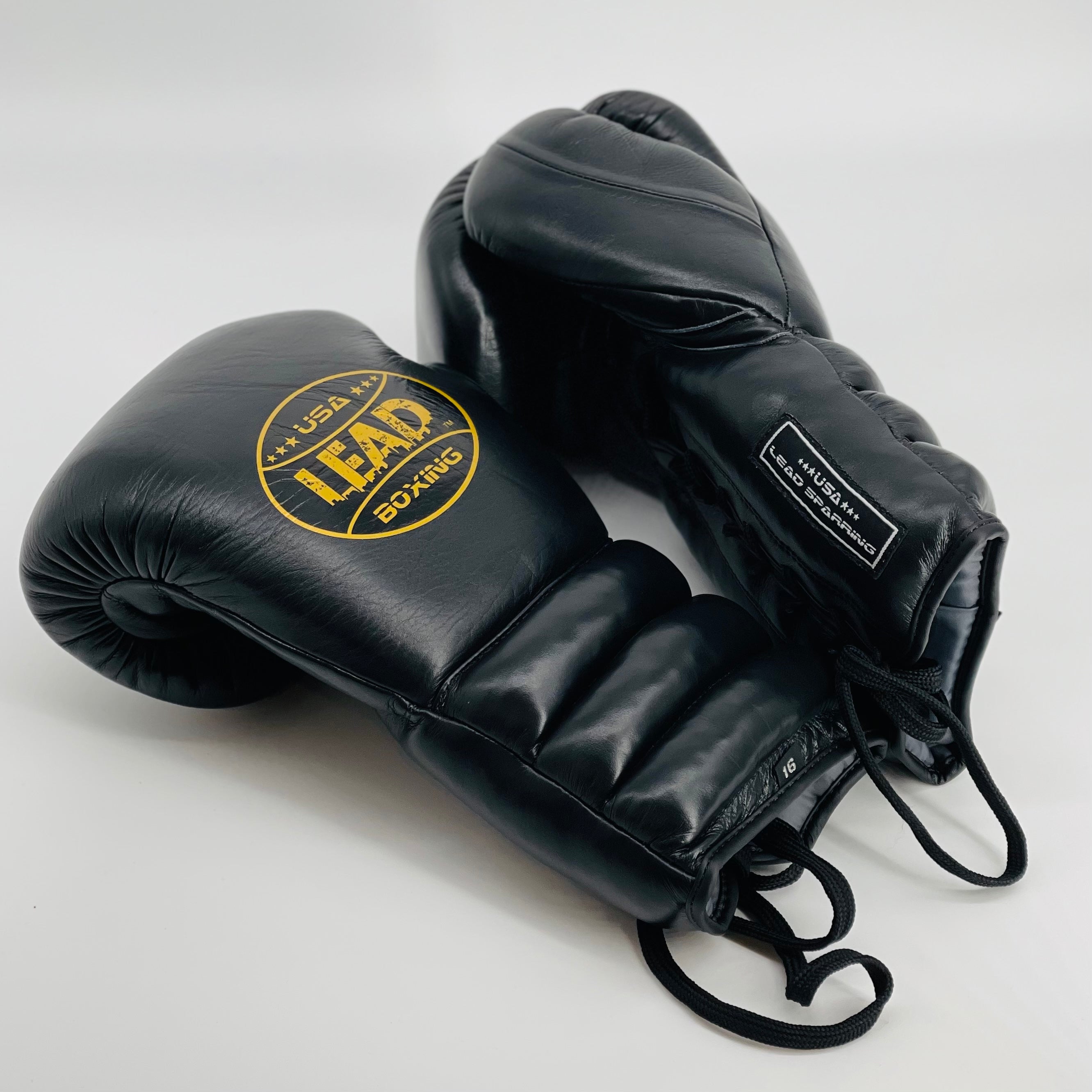 LEAD Sparring Gloves Laced  (Black-Gold logo )