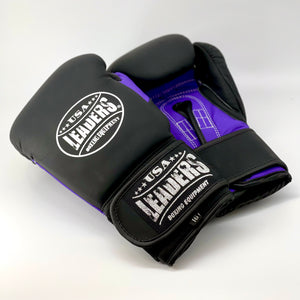 LEADERS Compact Fit Boxing Gloves , Hook & Loop ( Black Matte/Purple Matte)