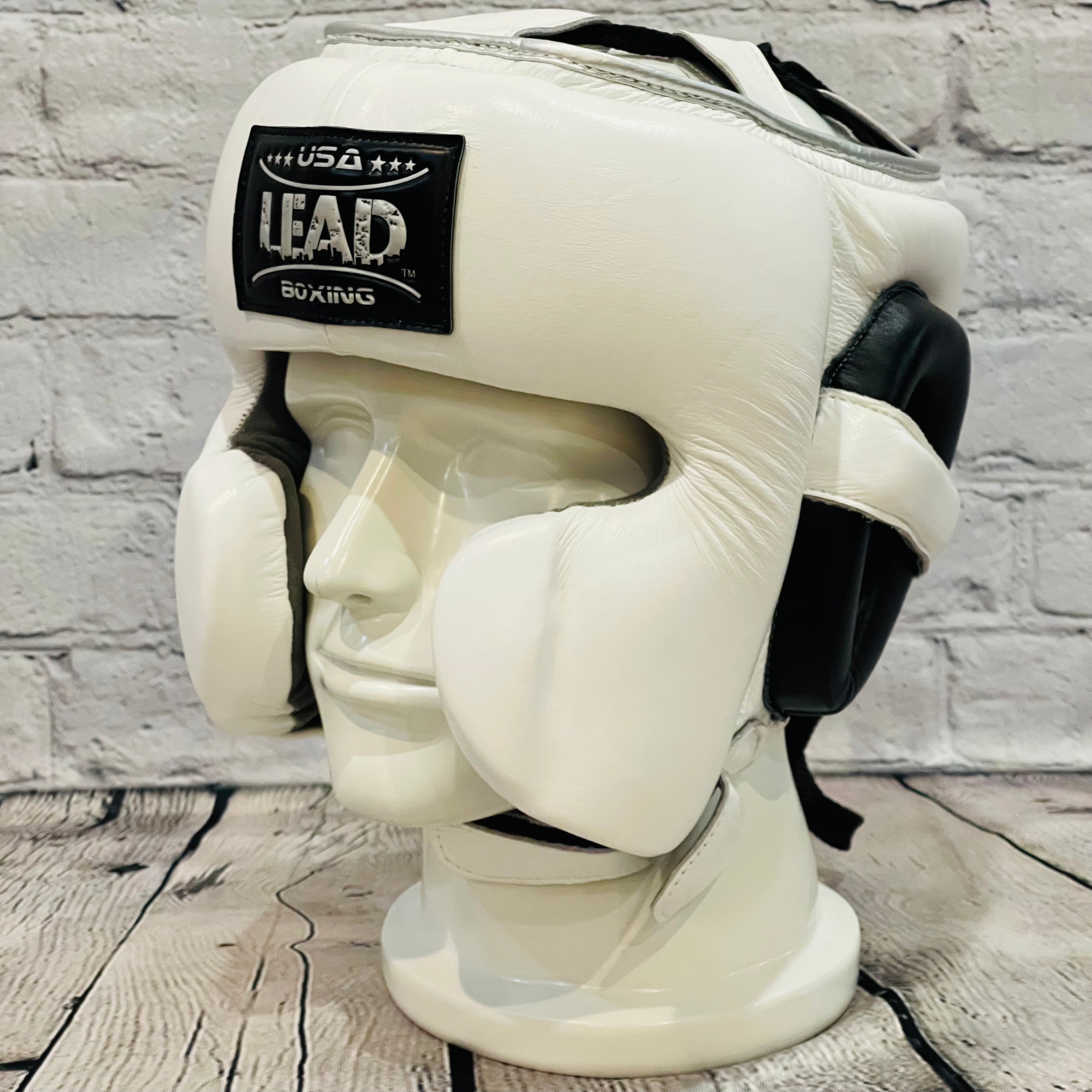 Lead Mex Headgear (White w/ Black&Silver Logo)