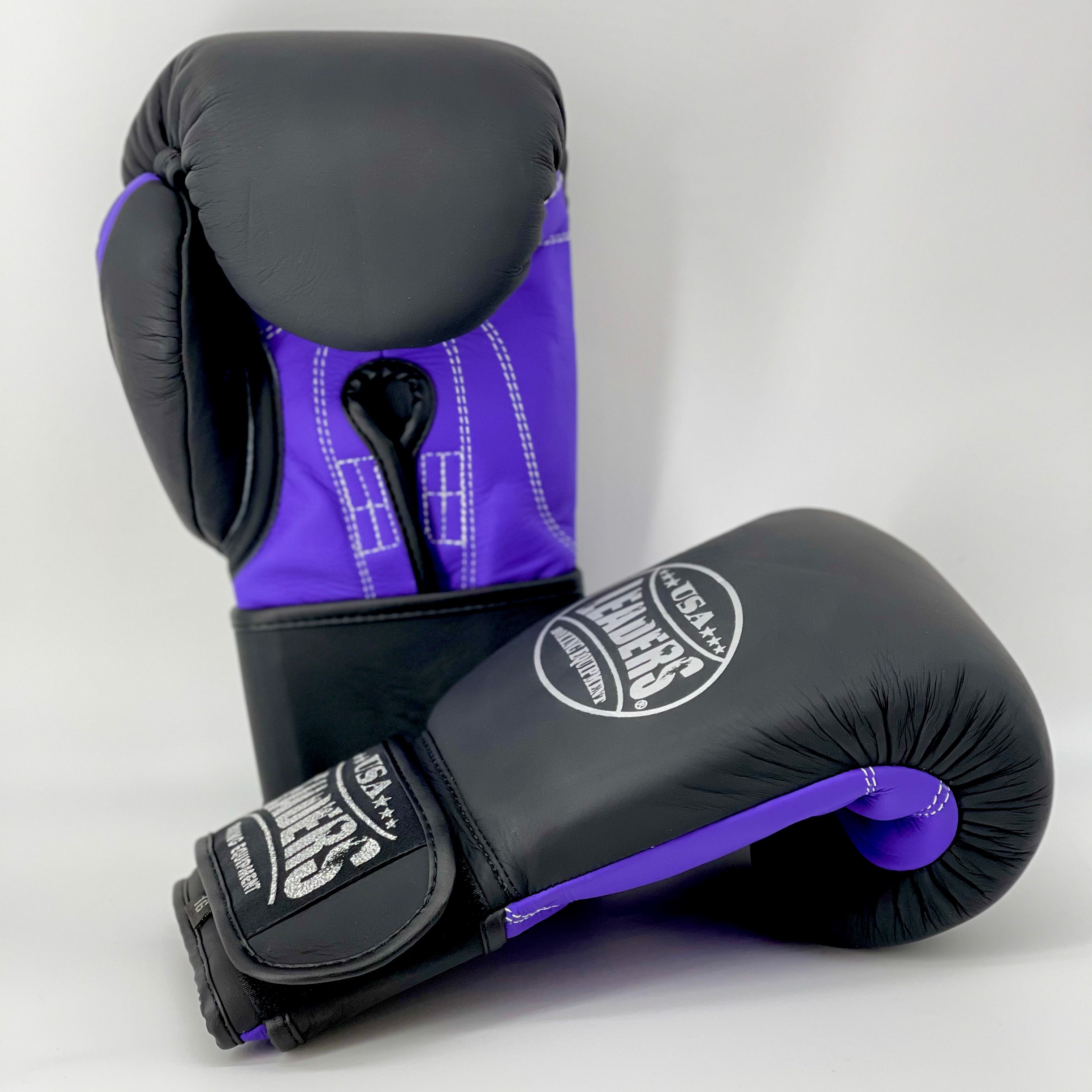 LEADERS Compact Fit Boxing Gloves , Hook and Loop ( Black Matte/Purple M