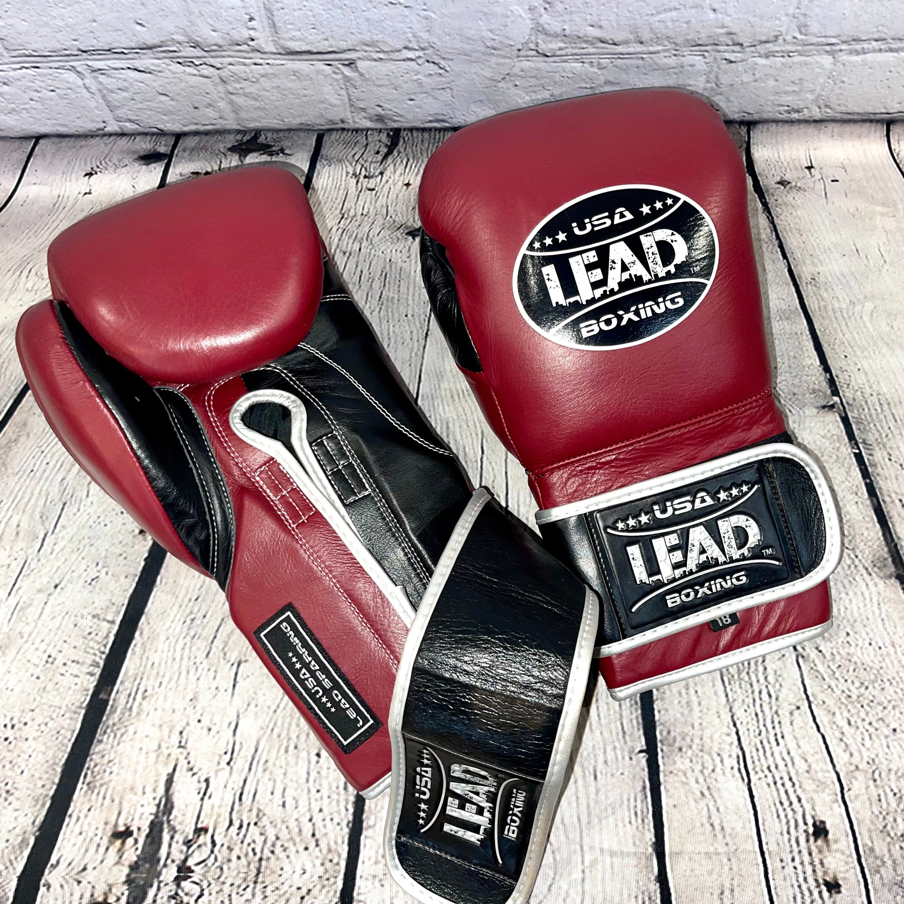 LEAD Boxing Velcro Gloves (Maroon/Black/Silver)
