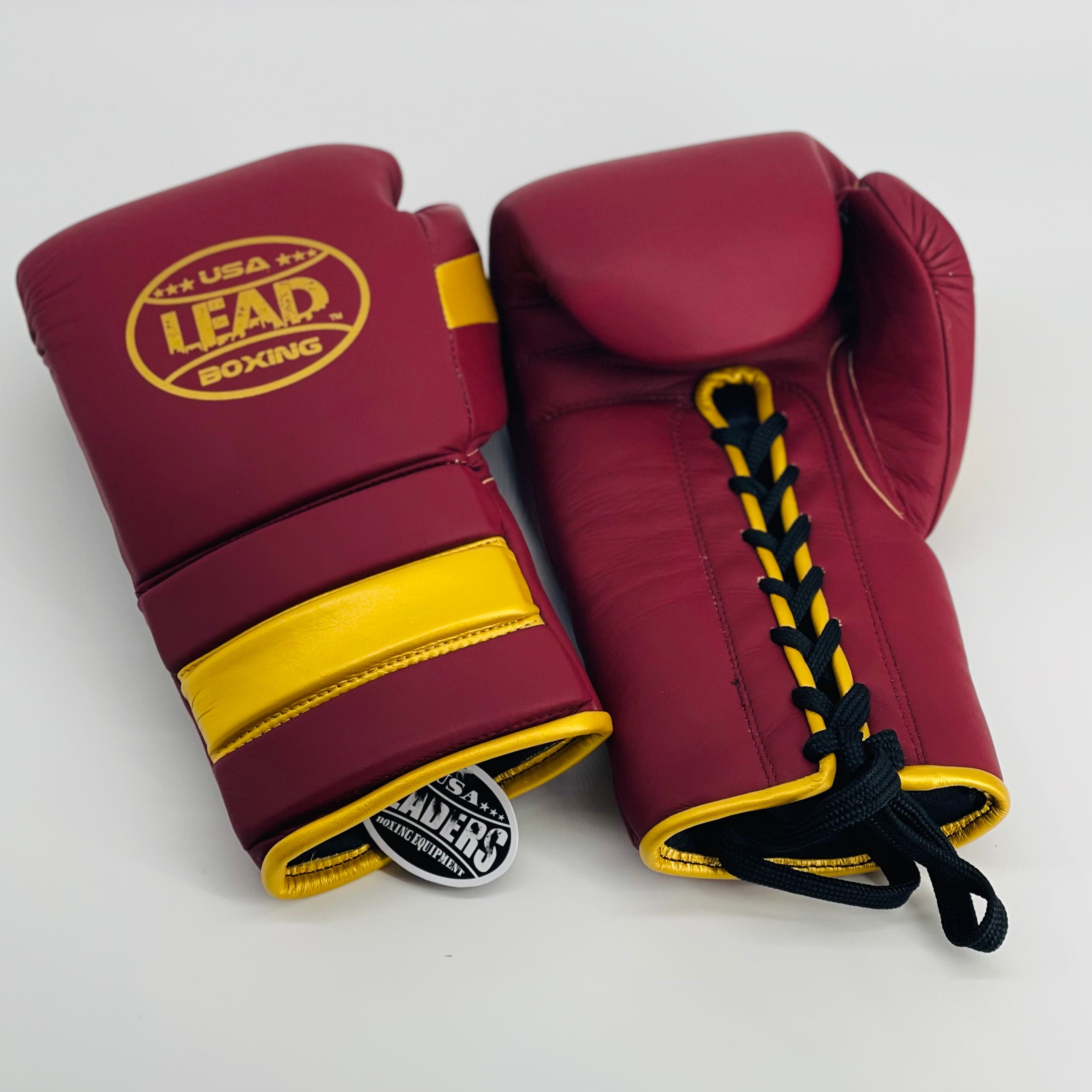 Infinity Matte Leather Laced Gloves (Maroon/Gold)