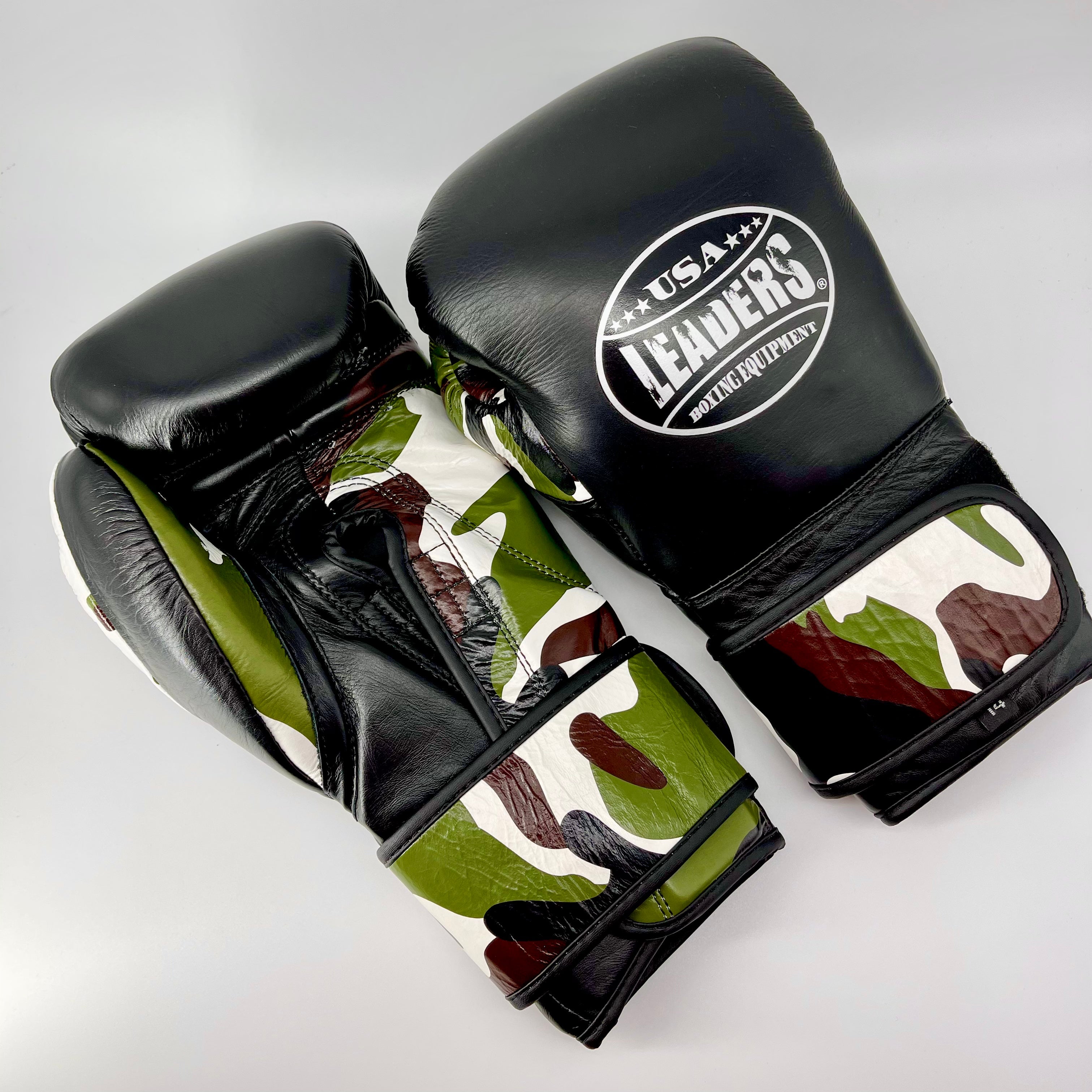 LEADERS TRAINING Boxing Gloves , Hook & Loop( Black/ Camo) – Leaders Boxing  USA