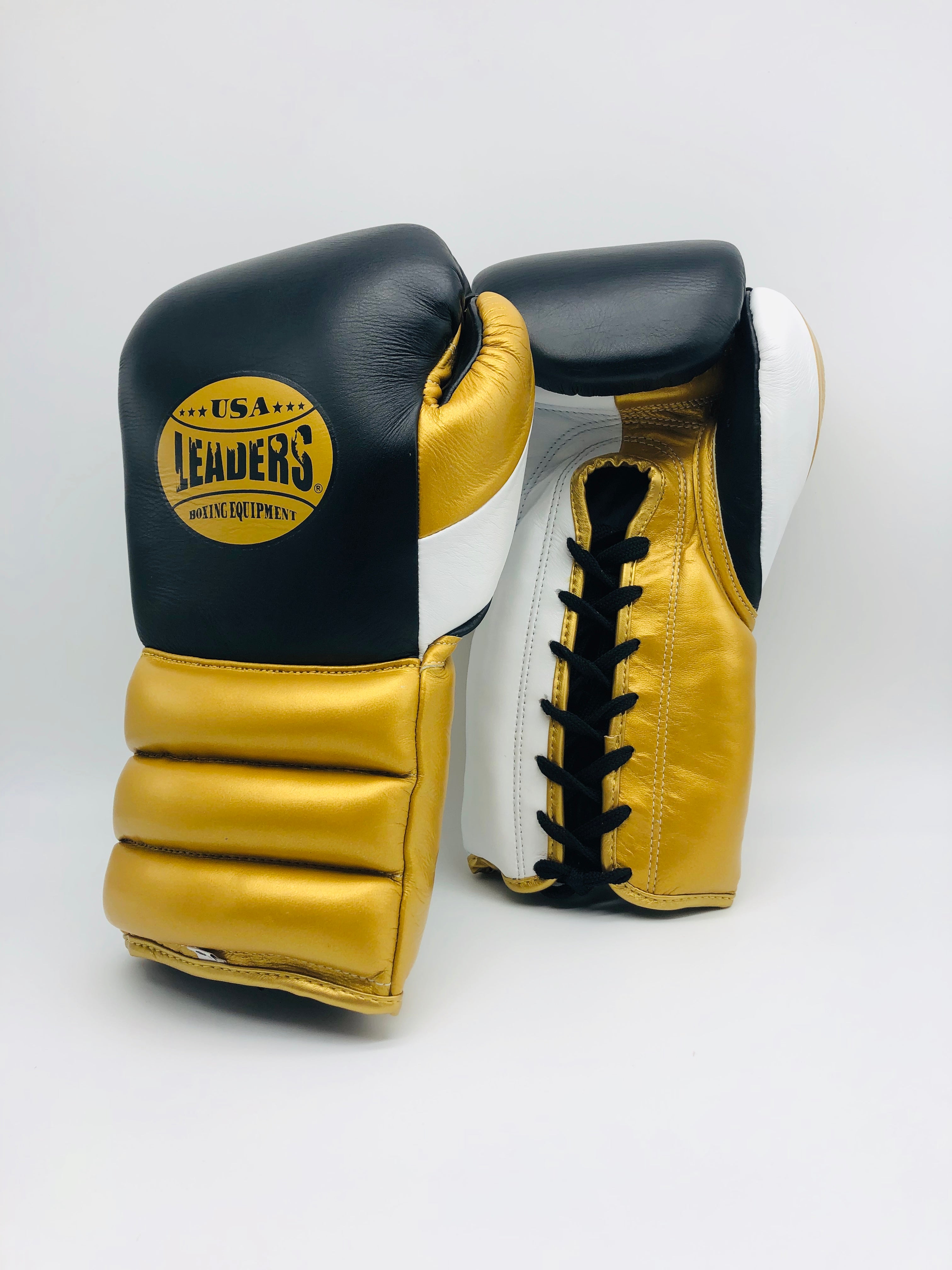 Elite Sparring Gloves Laced (Metallic Gold-Black-White)