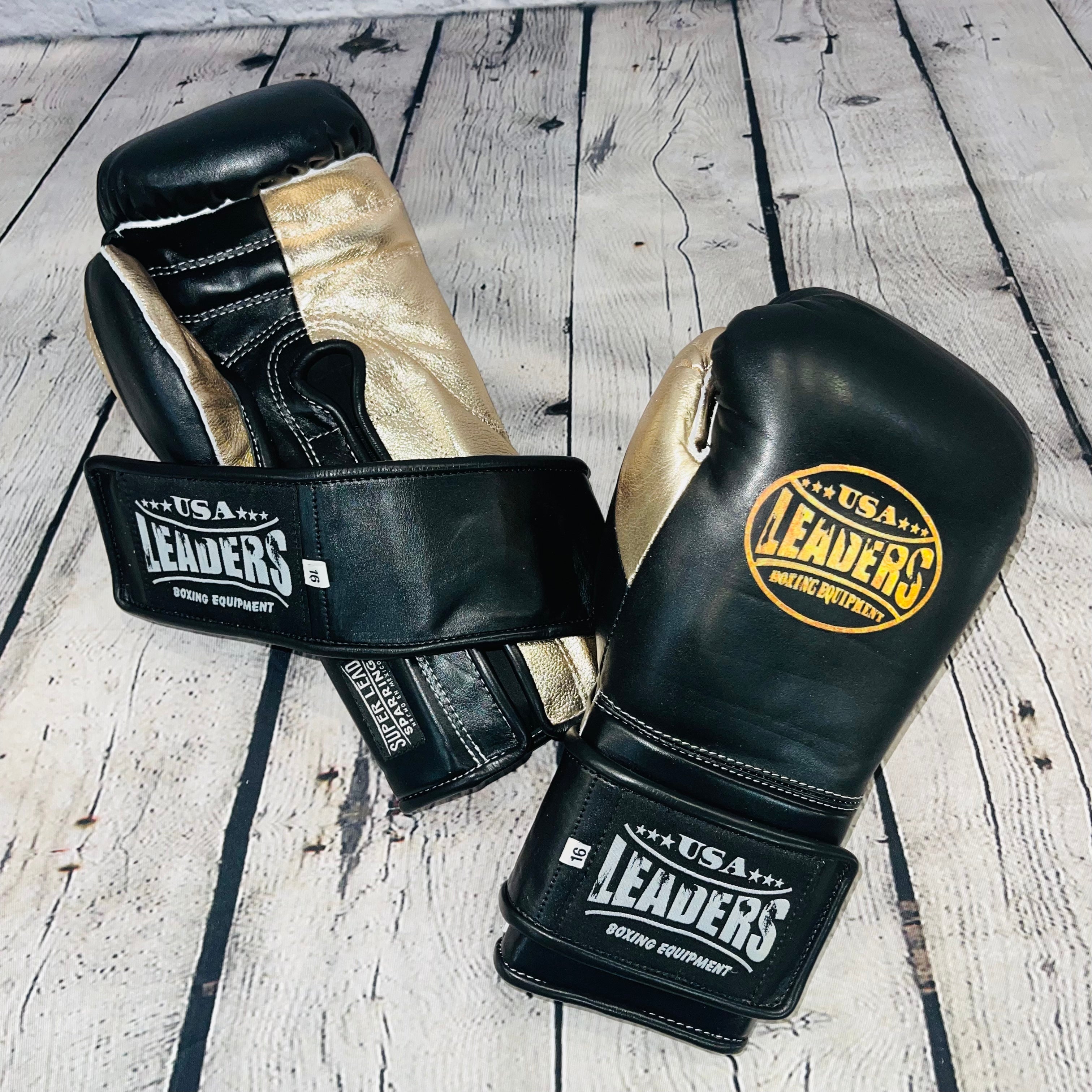 SuperLEAD Velcro Boxing Gloves (Black/Gold)