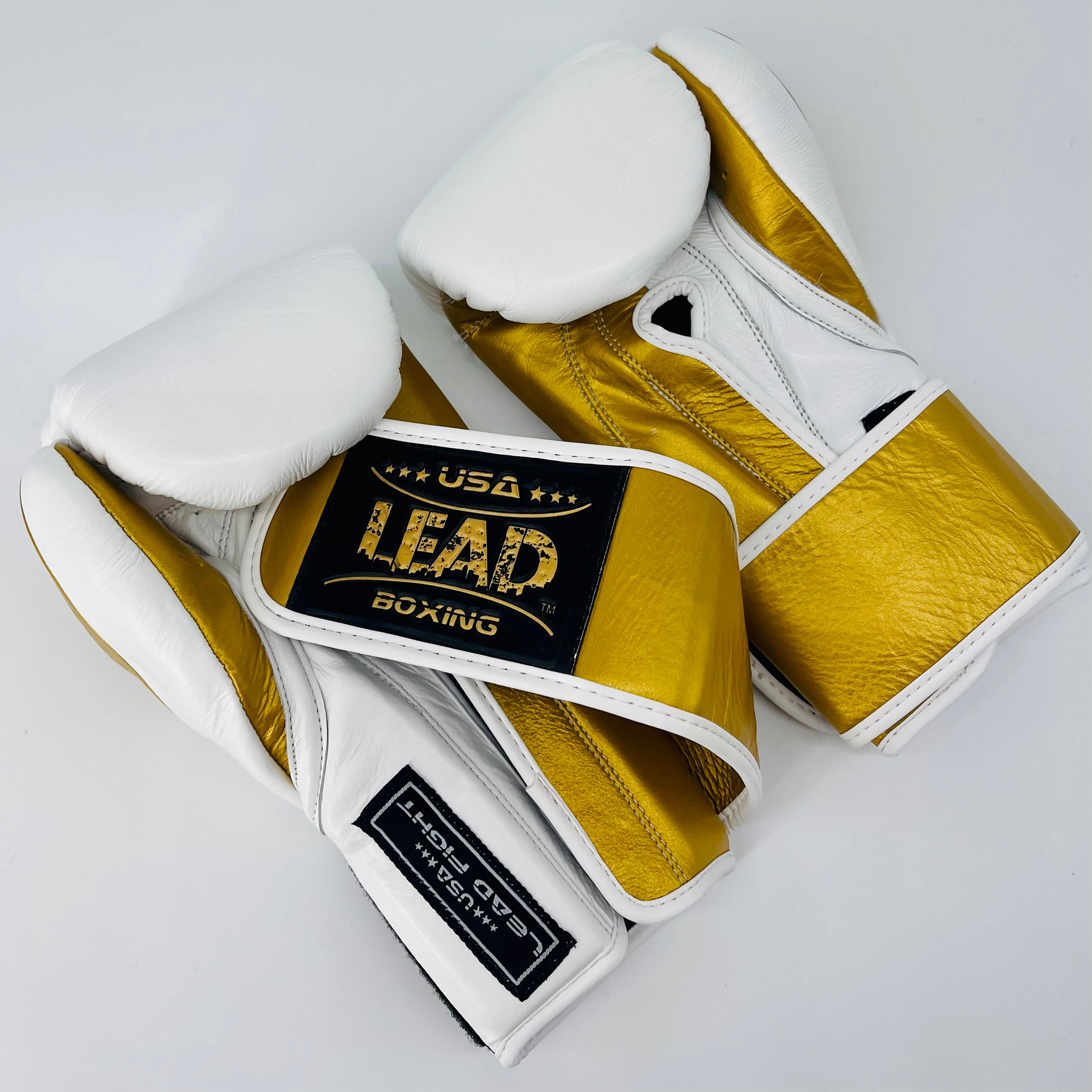 LEAD Boxing Fight Velcro Gloves (White/Gold)