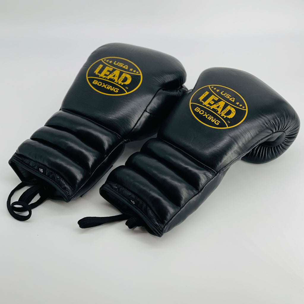 LEAD Sparring Gloves Laced  (Black-Gold logo )