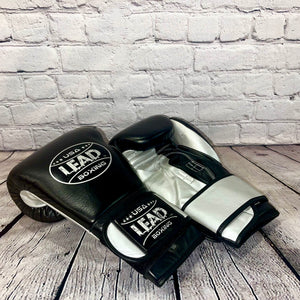 LEAD Sparring Boxing Velcro Gloves (Black/Silver )