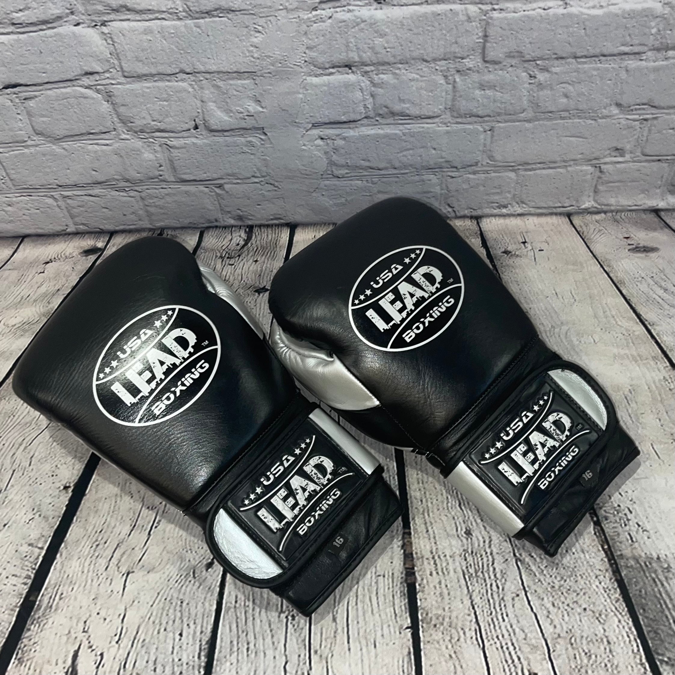 LEAD Sparring Boxing Velcro Gloves (Black/Silver )