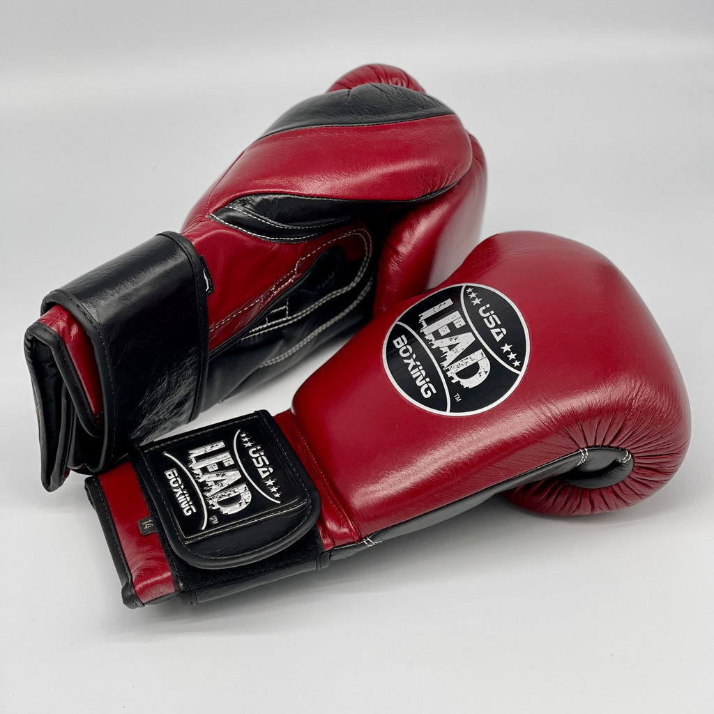 LEAD Sparring Boxing Velcro Gloves (Maroon/Black/Silver) )