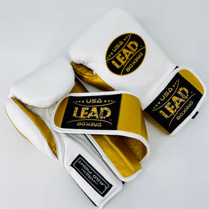 LEAD Boxing Fight Velcro Gloves (White/Gold)
