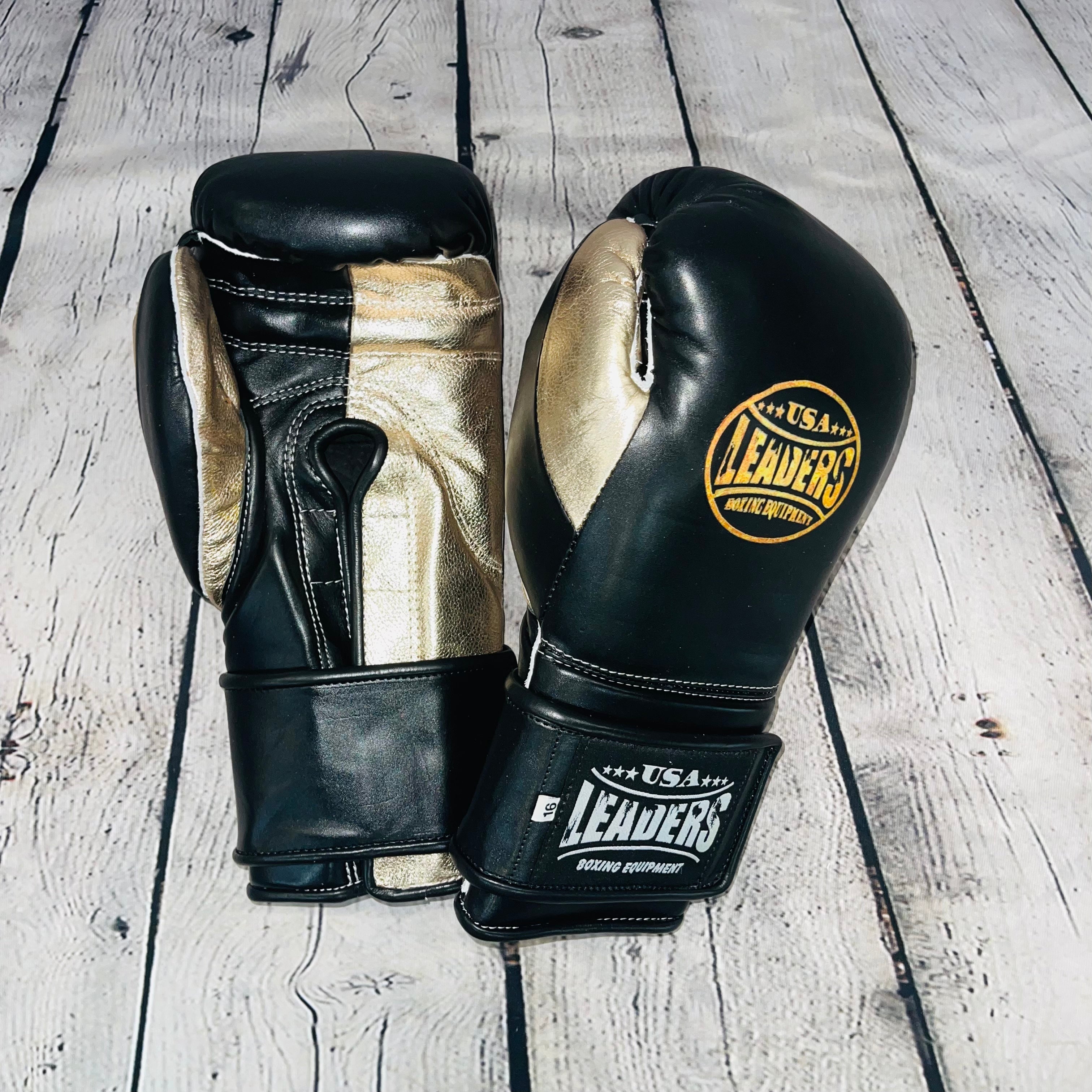 SuperLEAD Velcro Boxing Gloves (Black/Gold)