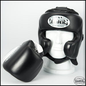 Elite Pro Style Boxing Gloves + Headgear (Black-White)