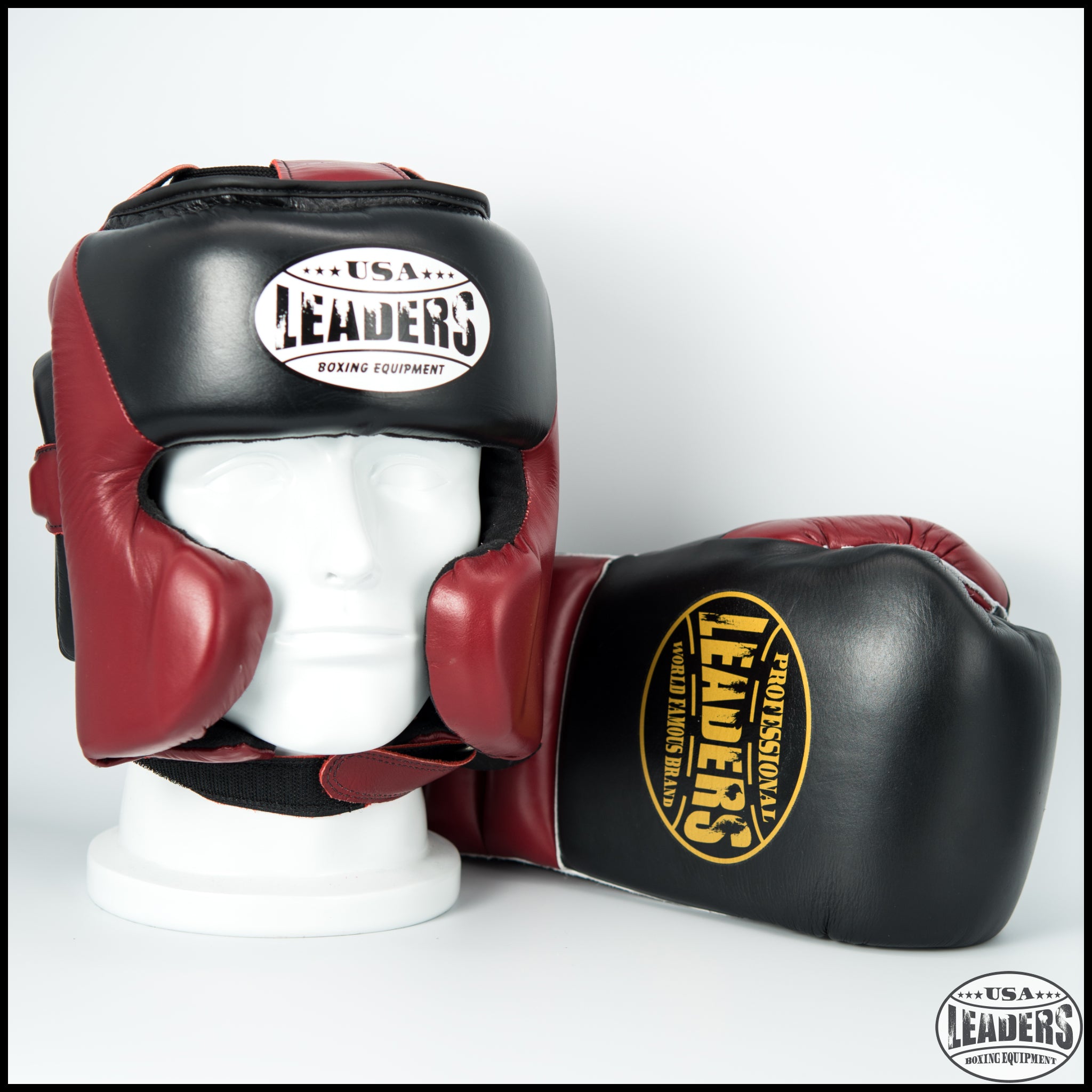 Elite Pro Style Boxing Gloves + Headgear (Maroon-Black)