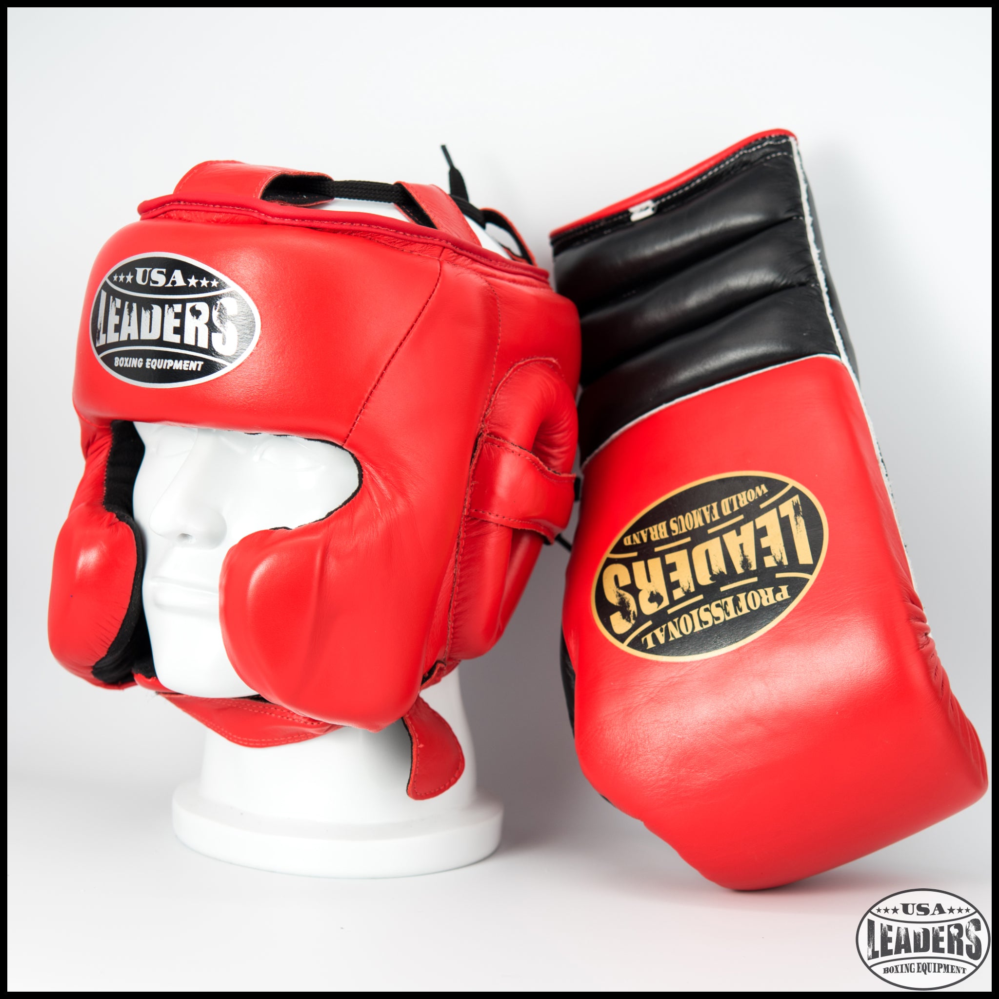 Elite Pro Style Boxing Gloves + Headgear (Red-Black)