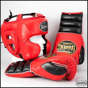 Elite Pro Style Boxing Gloves + Headgear (Red-Black)